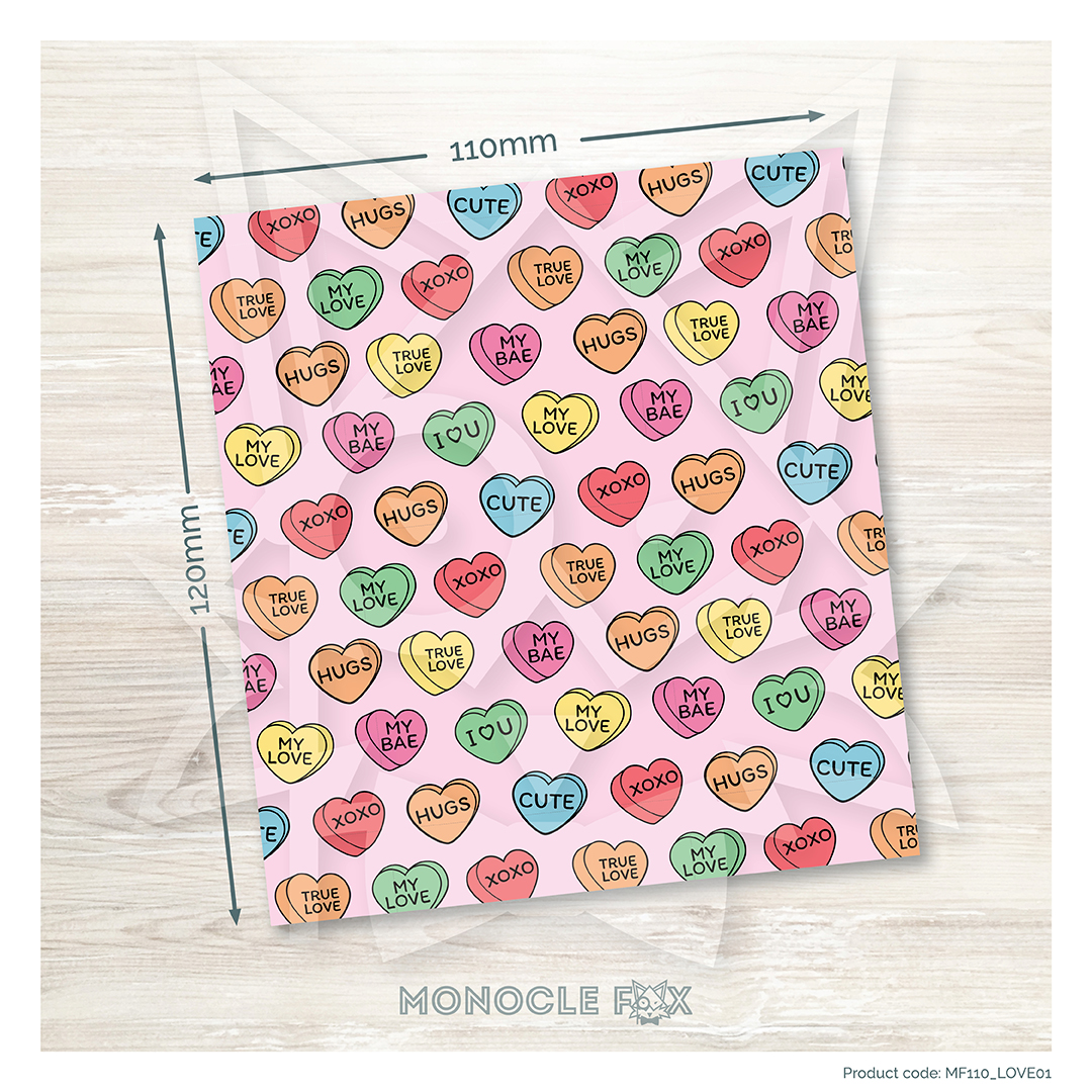 Coated cookie card 110x120mm candy hearts