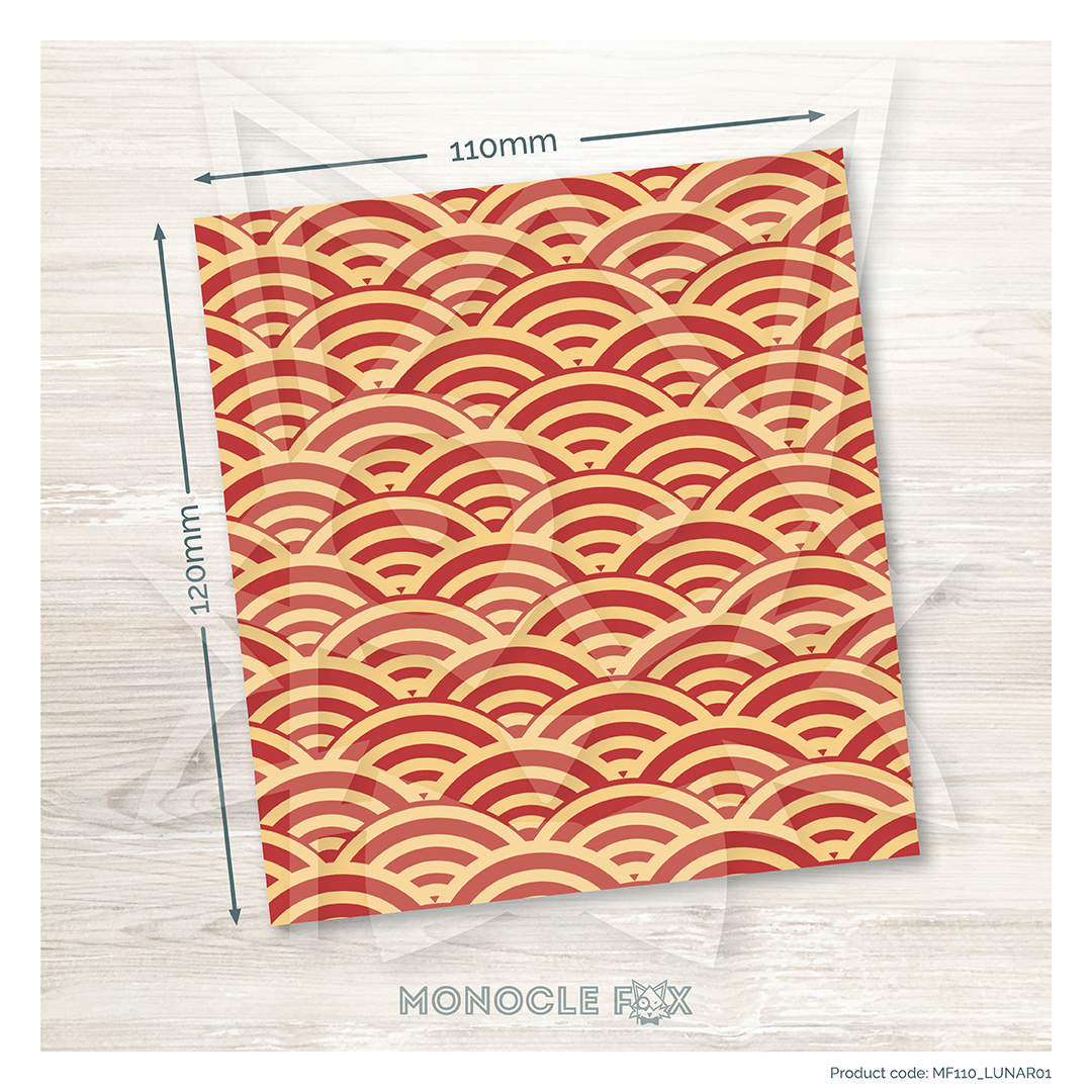 Coated cookie card 110x120mm red gold wave