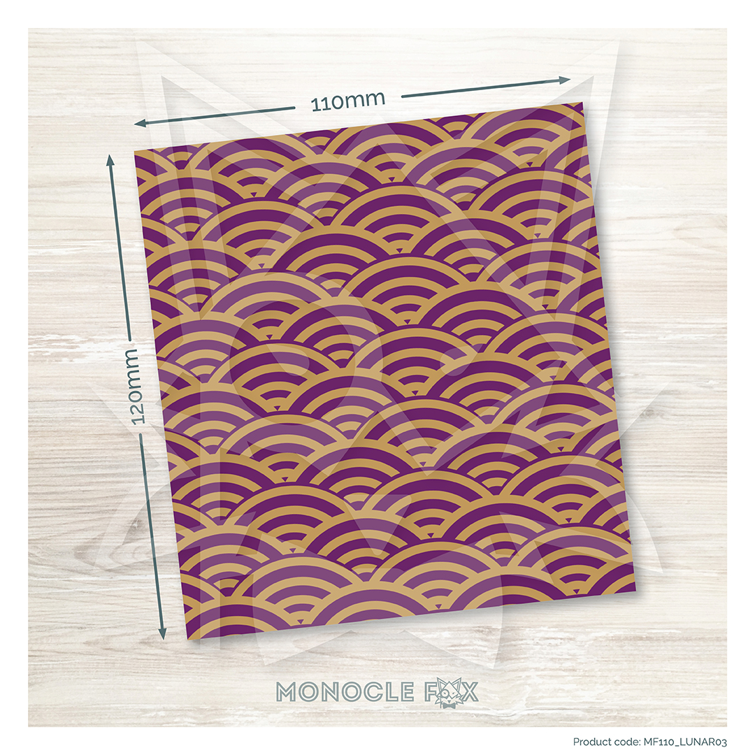 Coated cookie card 110x120mm purple gold wave